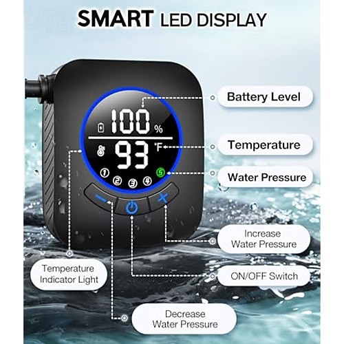kannettava retkisuihku, 8000mah ladattava 5-puolinen imusuihkupumppu, 5 gallonan kokoontaitettava ämpäri, ulkosuihku vaellusrannalle, matkustamiseen, lemmikkien kylpyyn, autonpesuun, surffailuun 2026 - $130.99 –P2