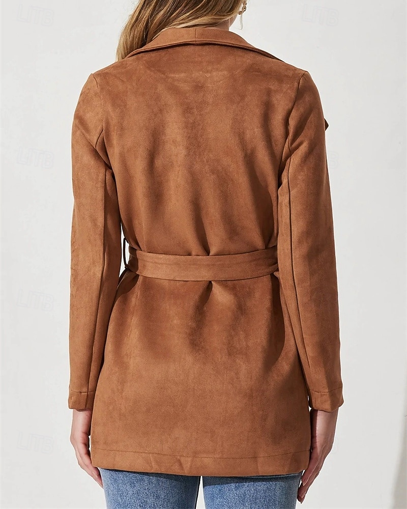 Dam Kavaj Bekväm Lappverk Elegant Mode Utomhus Slät Utekväll Ledigt / vardag Helgen Cardigan Normal Kavajslag Normal Långärmad Ytterkläder Svart Brun Vår Höst 2025 - $26.99 –P4