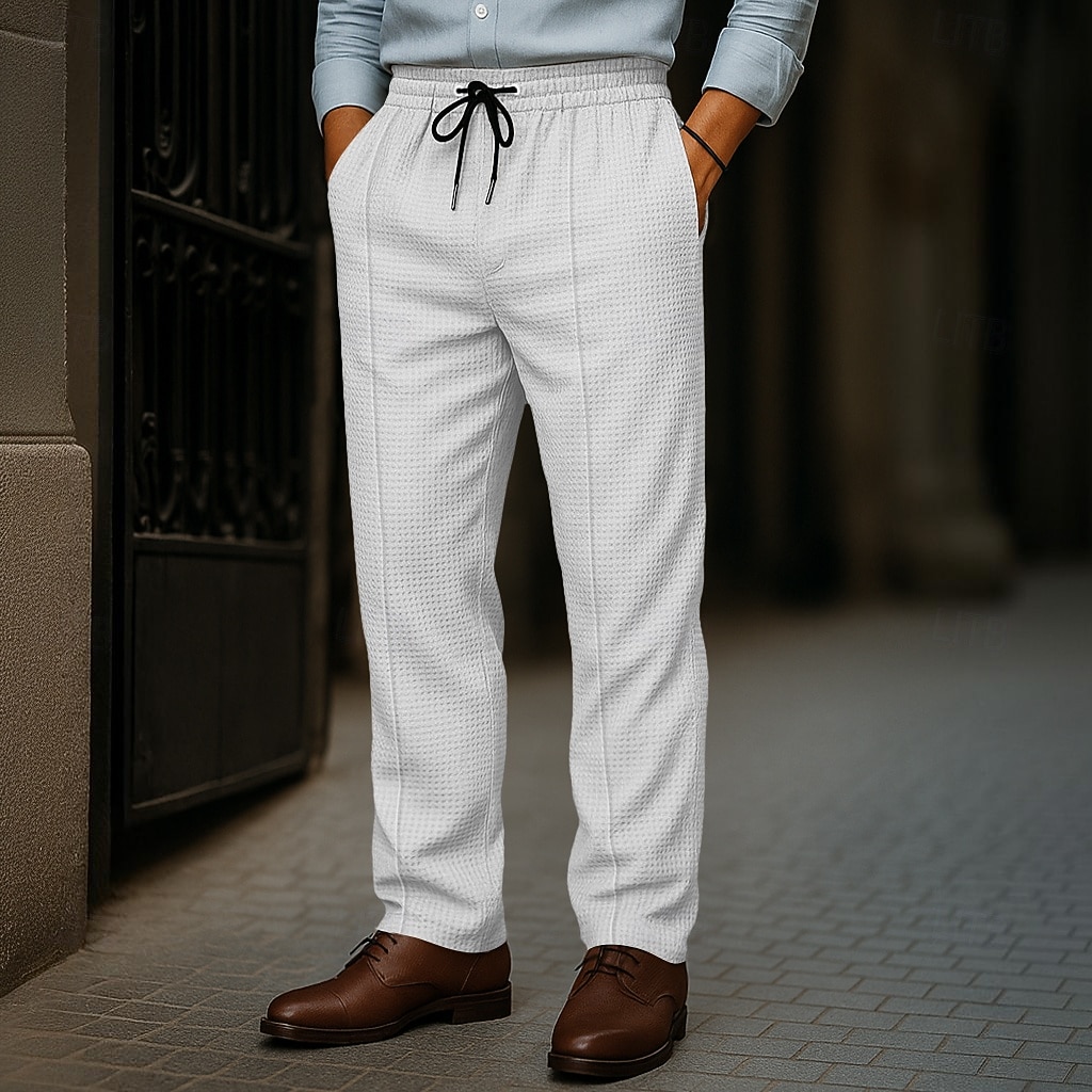 Homme Gauffré Pantalons Pantalons Amples Boutons Uni Portable Longueur complète Extérieur Quotidien Camping & Randonnée Vacances Mode Noir Blanche de 2025 ? $21.99 –P1