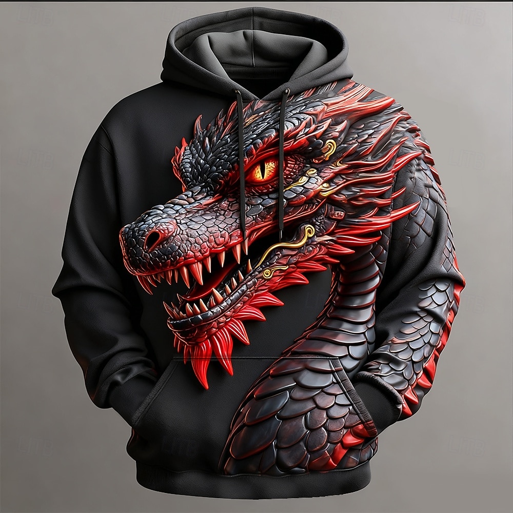 Herren Drache 3D-Druck Kapuzensweatshirt Pullover Cool Party Langarm Rundhalsausschnitt Club Streetwear Schwarz 1 Schwarz Schwarz 2 Kordelzug Herbst Winter Designer S M L XL XXL XXXL 2026 - $28.99 –P2