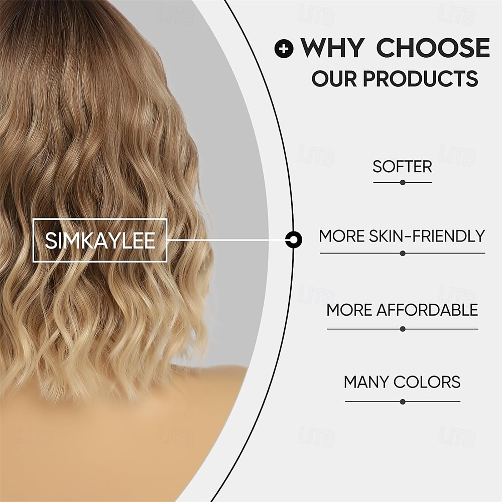 Короткий волнистый парик с эффектом омбре для женщин, длина до плеч 12 дюймов, кудрявый волнистый парик боб с натуральным видом из термостойкого синтетического волокна для ежедневного использования на 2025 - $22.99 –P2