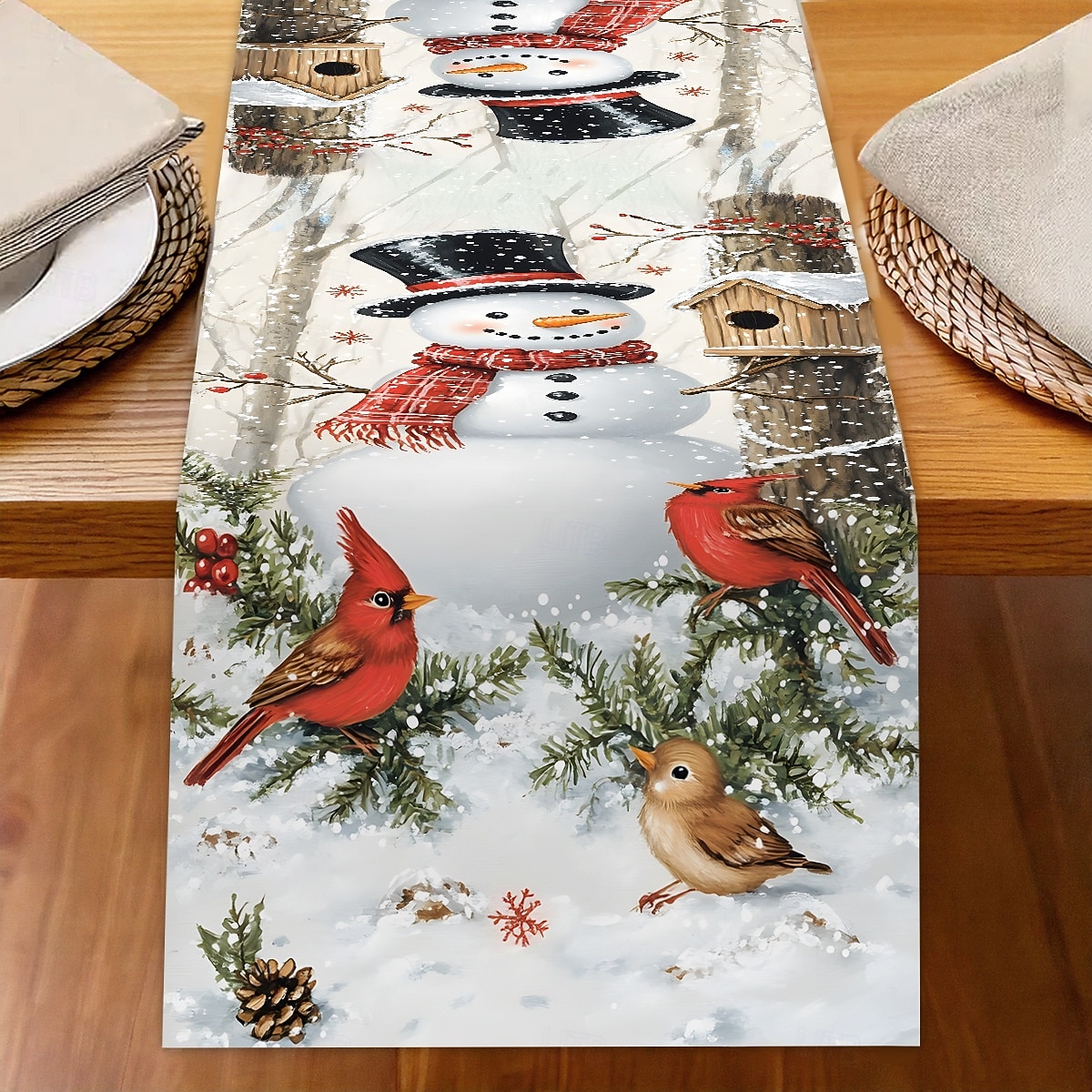 Jul Linneduk Högtids Tecknad Jultomte Snöflinga Tryck Duk Matbord Dekor Vardagsrum Bänkskiva Festlig Dekoration 2025 - $7.99 –P10