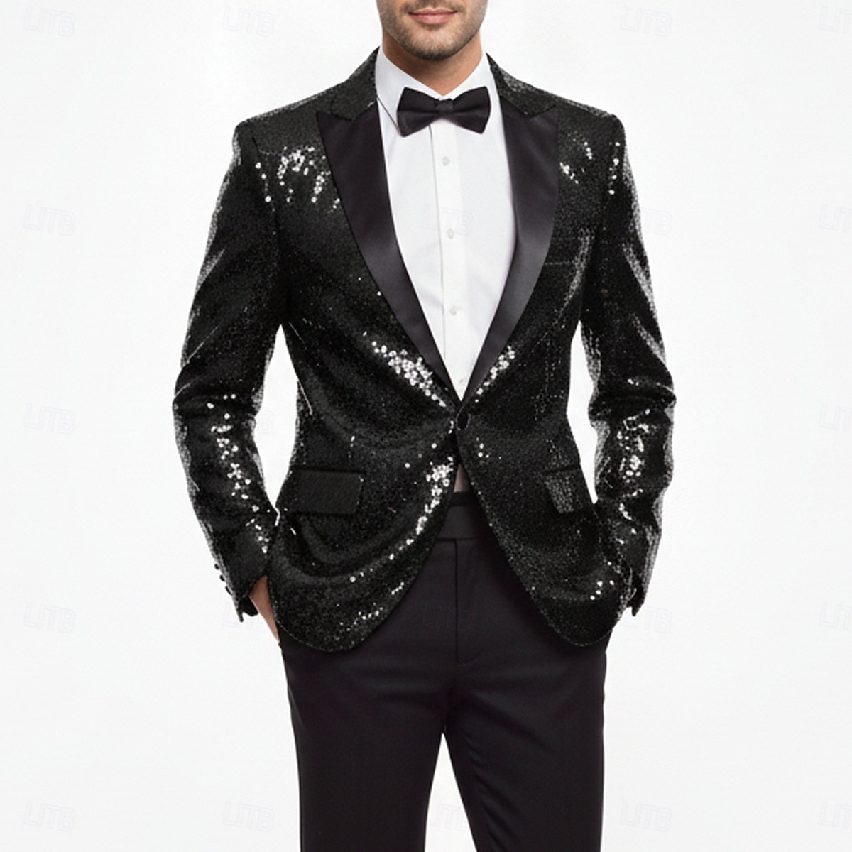 Herr Kavajjacka Stängande krage party Solid färg Blazer Svart Silver Champagne Skräddarsydd passform Singelknäppt 1 Knapp 2025 - $69.99 –P3