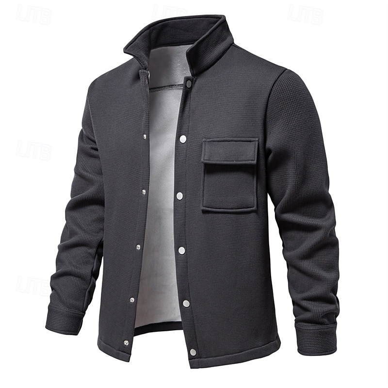 Herren Waffeljacke Fleecejacke Cargo-Jacke Freizeitjacke Urlaub Täglich Warm Tasche Herbst Winter Einfach Mode Klassisch Revers Regulär Schwarz Weiß Marineblau Blau Khaki Jacken 2025 - $54.99 –P12