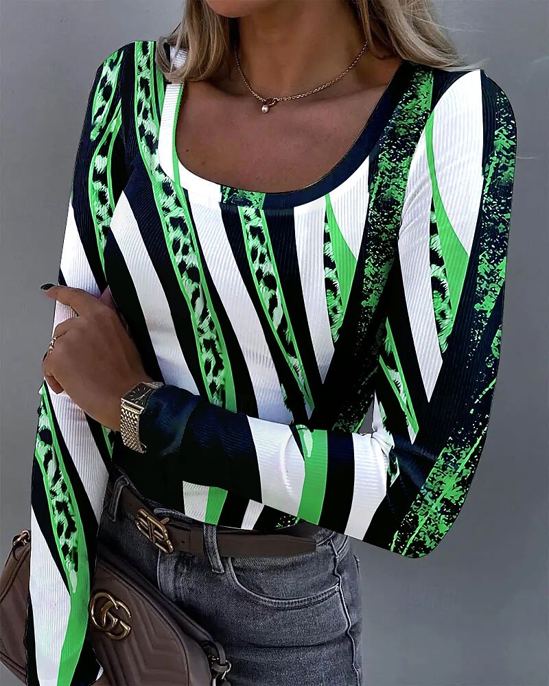 Dames Tuniek Afdrukken Grafisch Luipaard Abstract Vintage Modieus Stijlvol Lange mouw Vierkante hals Normale tops Dagelijks blauw Paars Groen Khaki Lente Herfst 2026 - $26.99 –P5