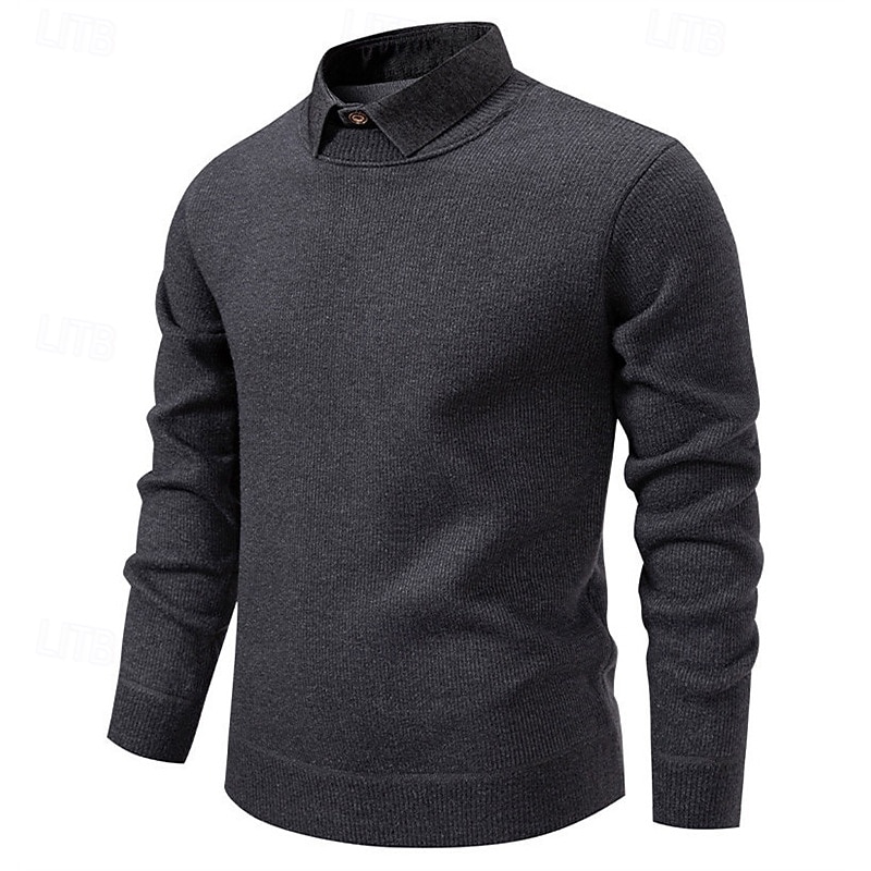 Men's Pullover Sweater Jumper Knit Sweater Ribbed Knit Regular Tops Knitted Fleece Plain Turndown Fashion Basic Vacation Daily Wear Clothing Apparel Winter Black Dark Gray S M L 2025 - $36.99 –P5