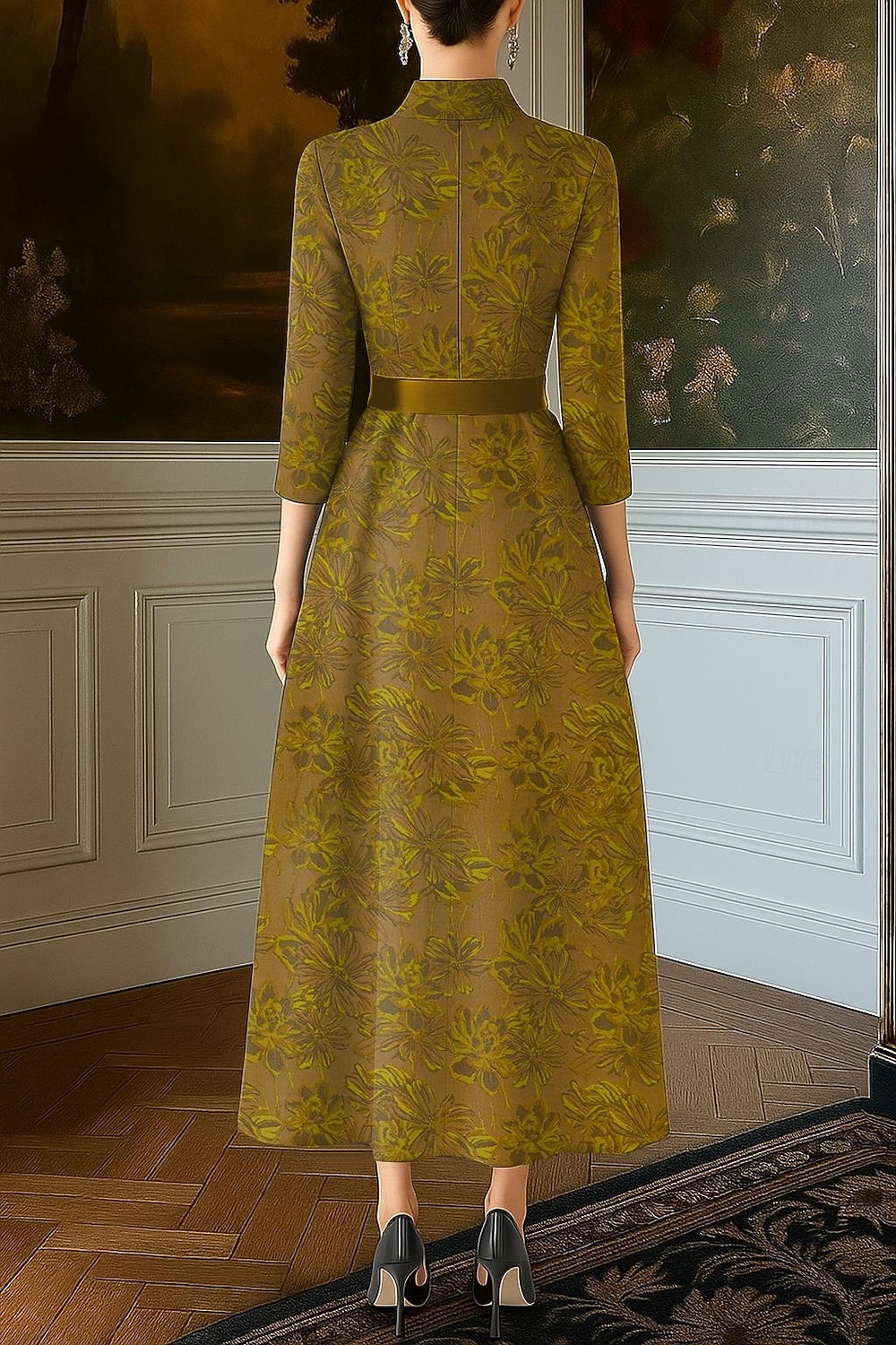 Ligne A Robe de Soirée Élégant Robe de soirée Formel Mariage Longueur au sol Manche 3/4 Col en V Poche Nylon avec À Bretelles 2025 de 2025 ? $149.99 –P2