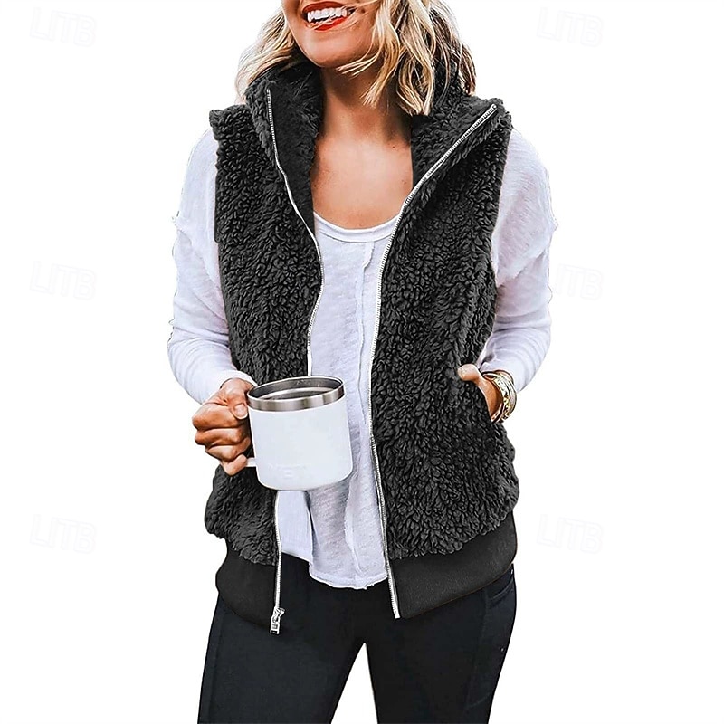 Mujer Chaqueta casual Cómodo Transpirable Cremallera Bolsillo Casual Plano Vacaciones Calle Casual Ropa Cotidiana Cremallera Corto Regular Con Capucha Ajuste regular Sin Mangas Ropa de calle Negro 2025 - $28.99 –P2