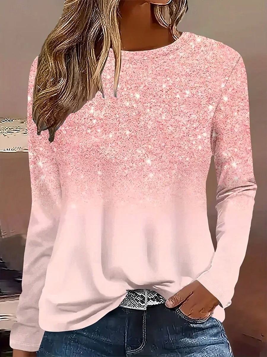 Per donna Maglietta Stampato Ombre Floreale Grafico Vintage Elegante Classico Manica Lunga Girocollo Top Regolari Quotidiano Blu Rosa Primavera Autunno Inverno del 2026 a $24.99 –P4
