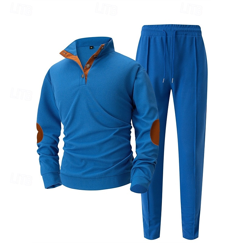 Herre Genser Joggedress Antrekkssett Høy krage utendørs Daglig Sport Snorer Lomme Fargeblokk Svart Hvit Kongeblå Polyester Sportsklær Mote Gatemote Vår 2026 - $46.99 –P14