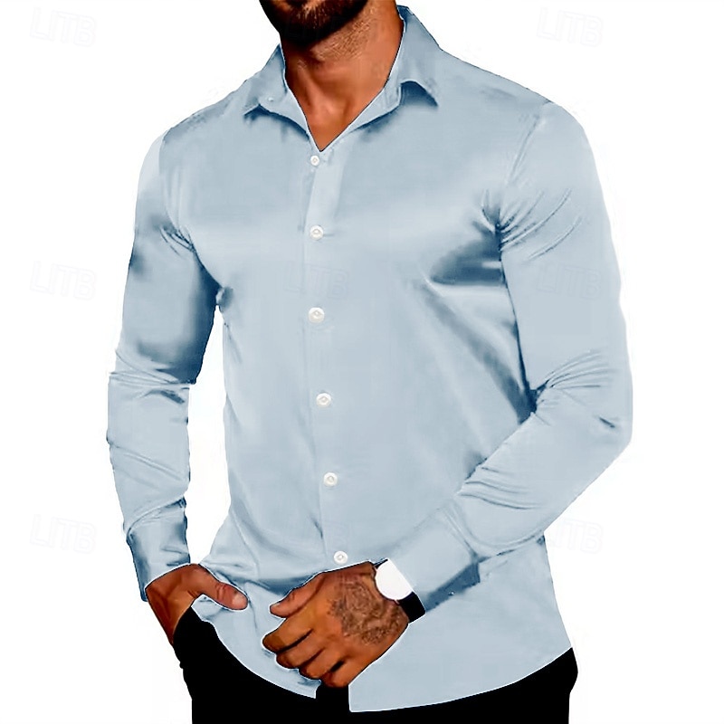 Per uomo Camicia Come la seta Camicia in raso Camicia casual Camicia con Bottoni Semplice Formale Matrimonio Blu chiaro Nero Bianco Vino Manica Lunga Bavero Primavera & Autunno Tutte le stagioni del 2025 a $23.99 –P9