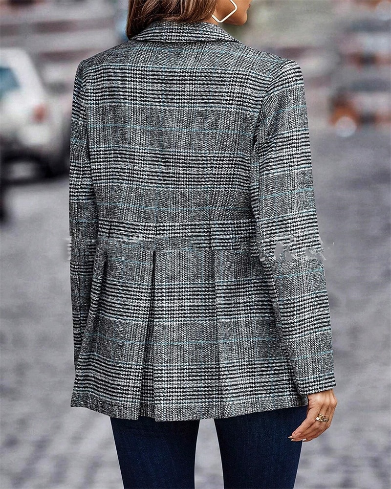 Dam Kavaj Bekväm Knappar Elegant Mode Utomhus Galler Utekväll Ledigt / vardag Helgen Cardigan Normal Kavajslag Normal Långärmad Ytterkläder Svart Orange Vår Höst 2025 - $27.99 –P5