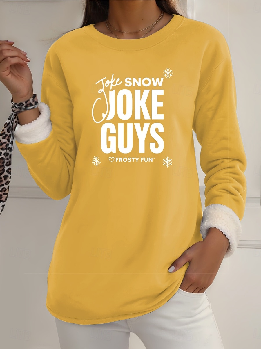 2025年 女性用 フリース裏地プルオーバースウェットシャツパジャマ プルオーバースウェットシャツ Pullover スウェットシャツ レタード あたたか ストリートファッション カジュアル 長袖 クルーネック レギュラートップス 家 日常着 カジュアル プリント ブラック イエロー ピンク ダークピンク ブルー 秋 冬  コレクション – €23.99 –P2