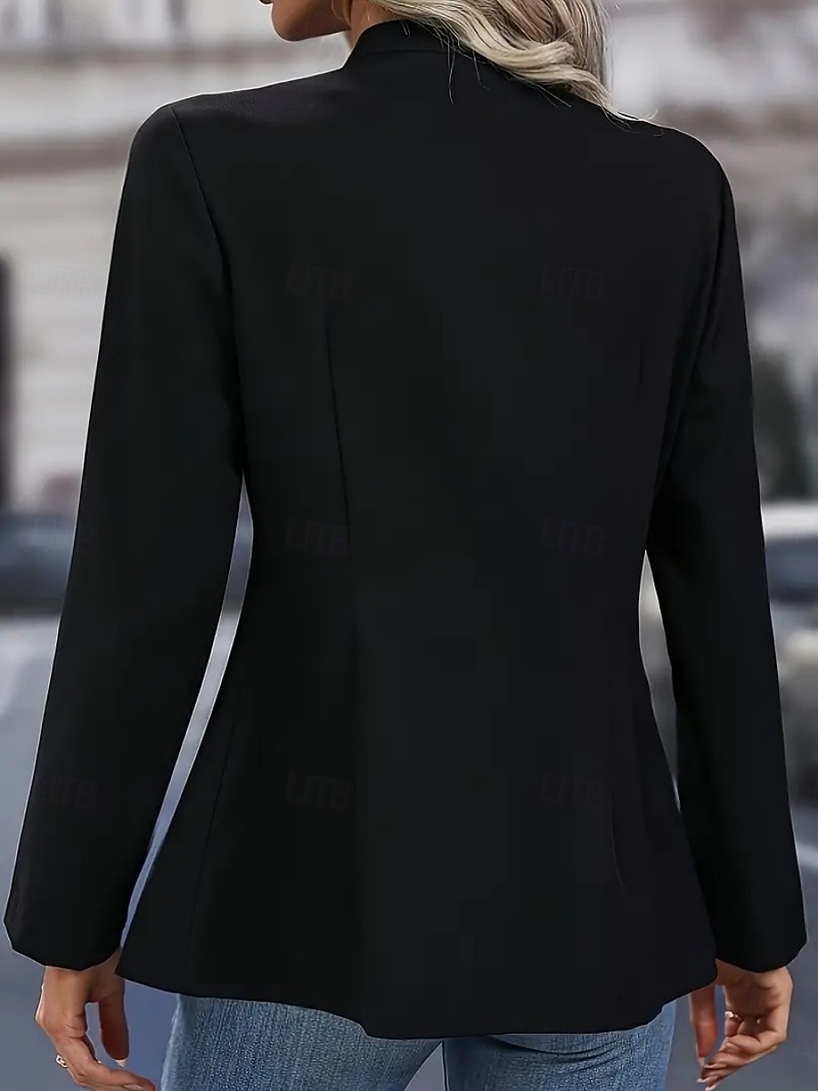 Women's Blazer Comfortable Breathable Pocket Buttons Casual Plain Casual Office Street Daily Wear Single Breasted Regular Stand Collar Regular Fit Long Sleeve Outerwear Black White Wine Spring Fall 2026 - $28.99 –P2