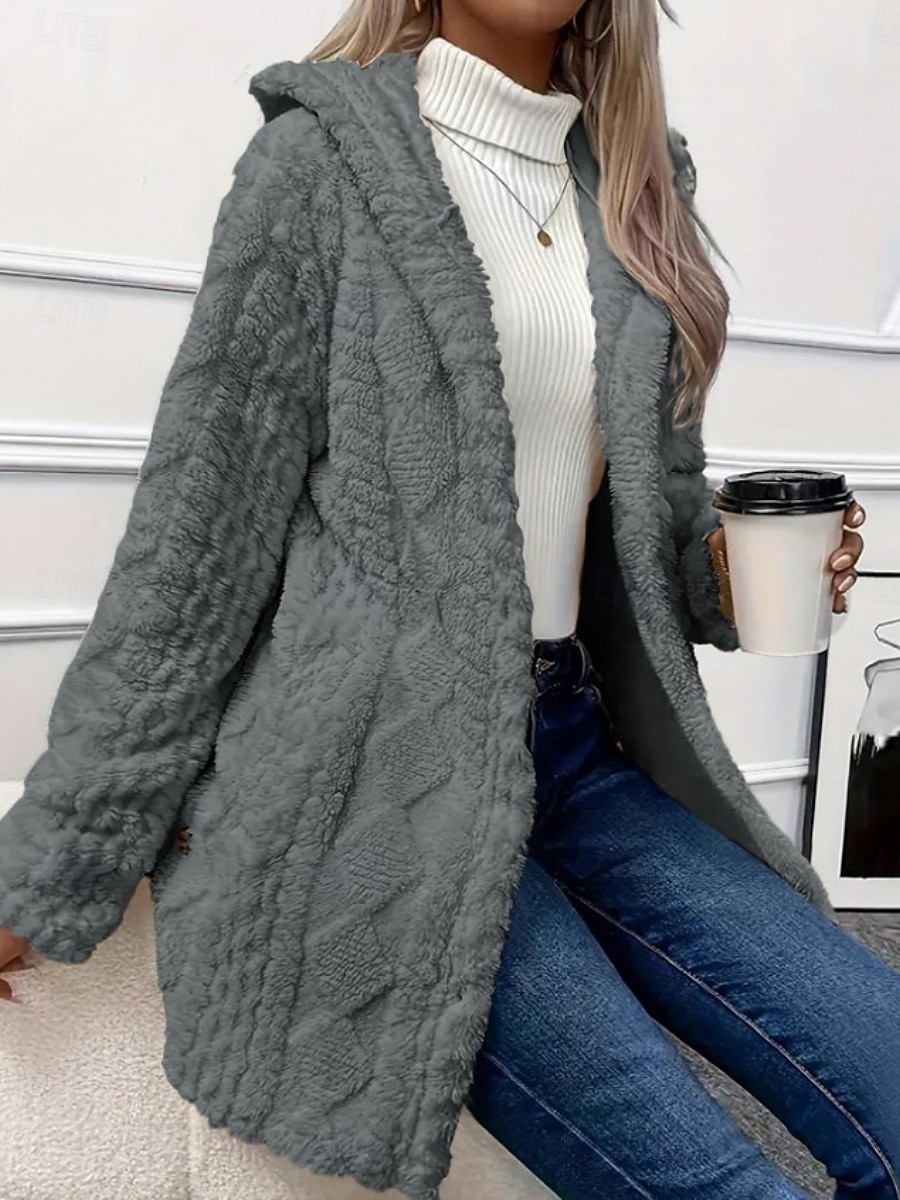 Femmes Veste Sherpa Veste Décontractée Confortable Respirant Avec Poches Boutons Occasionnel Uni Vacances Rue Occasionnel Tenue quotidienne Ouvert devant Régulier À capuche Coupe régulière manche de 2025 ? $28.99 –P19