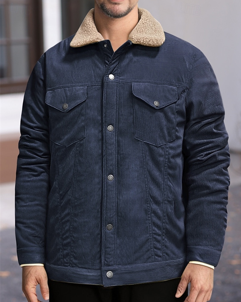 Per uomo Giacca Invernale Giacca in Velluto a Coste Giacca in Pile Giacca Casual Vacanza Quotidiano Calore Termico Tasca Pile Inverno Semplice Moda Streetwear Bavero Regolare Nero Verde chiaro Blu del 2025 a $54.99 –P9