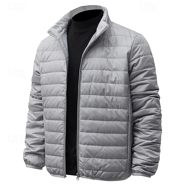 Homens Casaco de inverno Casaco puffer Bolsos Poliéster Férias Roupa Diária Encontro Padrão Moda Casual Confortável Térmico / Quente Outono Inverno Cor Sólida / Simples Preto Cinzento Claro Azul de 2026 por $37.99 –P9