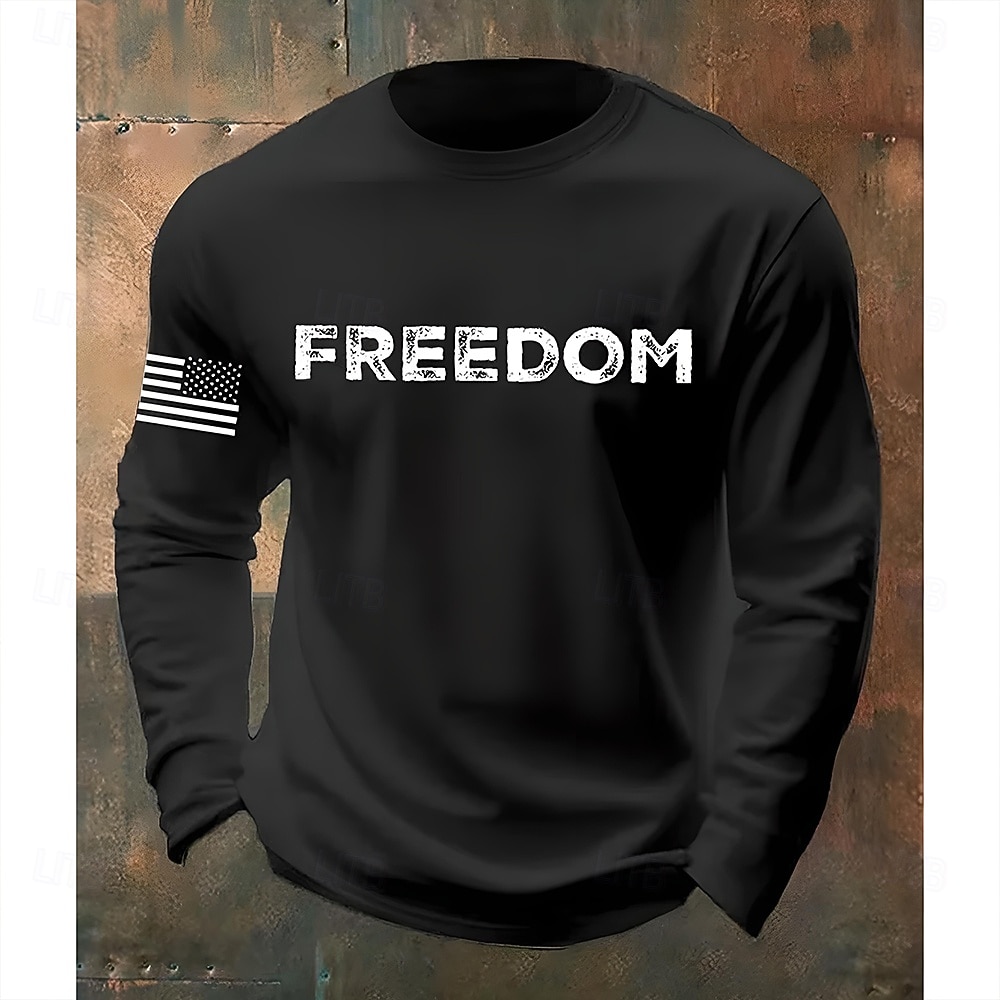 Per uomo Lettera Bandiera Americana Maglietta Manica Lunga maglietta Stampa 3D Girocollo Camicia Moda Designer Casual Vacanza Quotidiano Ferie Nero Bianco Blu marino Tutte le stagioni Abbigliamento S del 2026 a $20.99 –P3