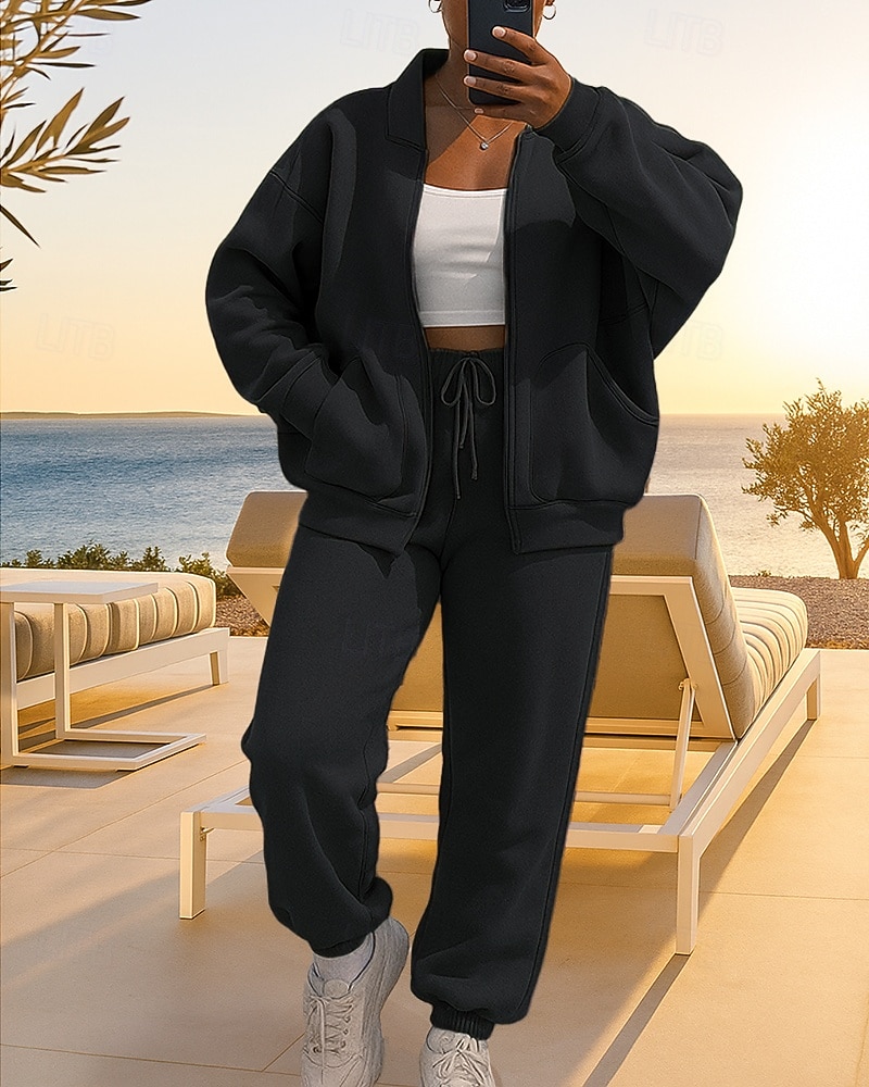 Per donna Tuta da 2 pezzi Set di tute da ginnastica Abbigliamento sportivo Con zip Baggy Tinta unita Completo Abbigliamento Autunno Nero Beige Corsa Lavoro All'aperto Leggero Di tendenza Manica Lunga del 2026 a $37.99 –P5