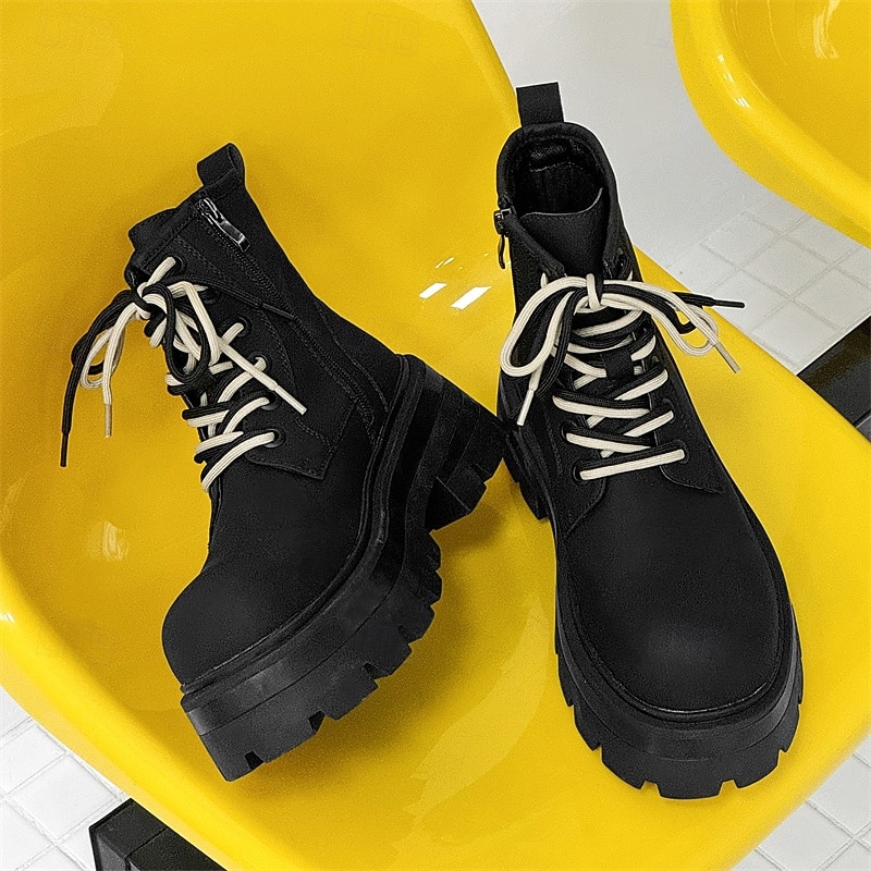 Homme Bottes Bottes de Travail Marche ancien Quotidien PU Augmentation de la hauteur Confortable Bottes Mi-Mollet À lacets Noir Automne Hiver de 2026 ? $79.99 –P13