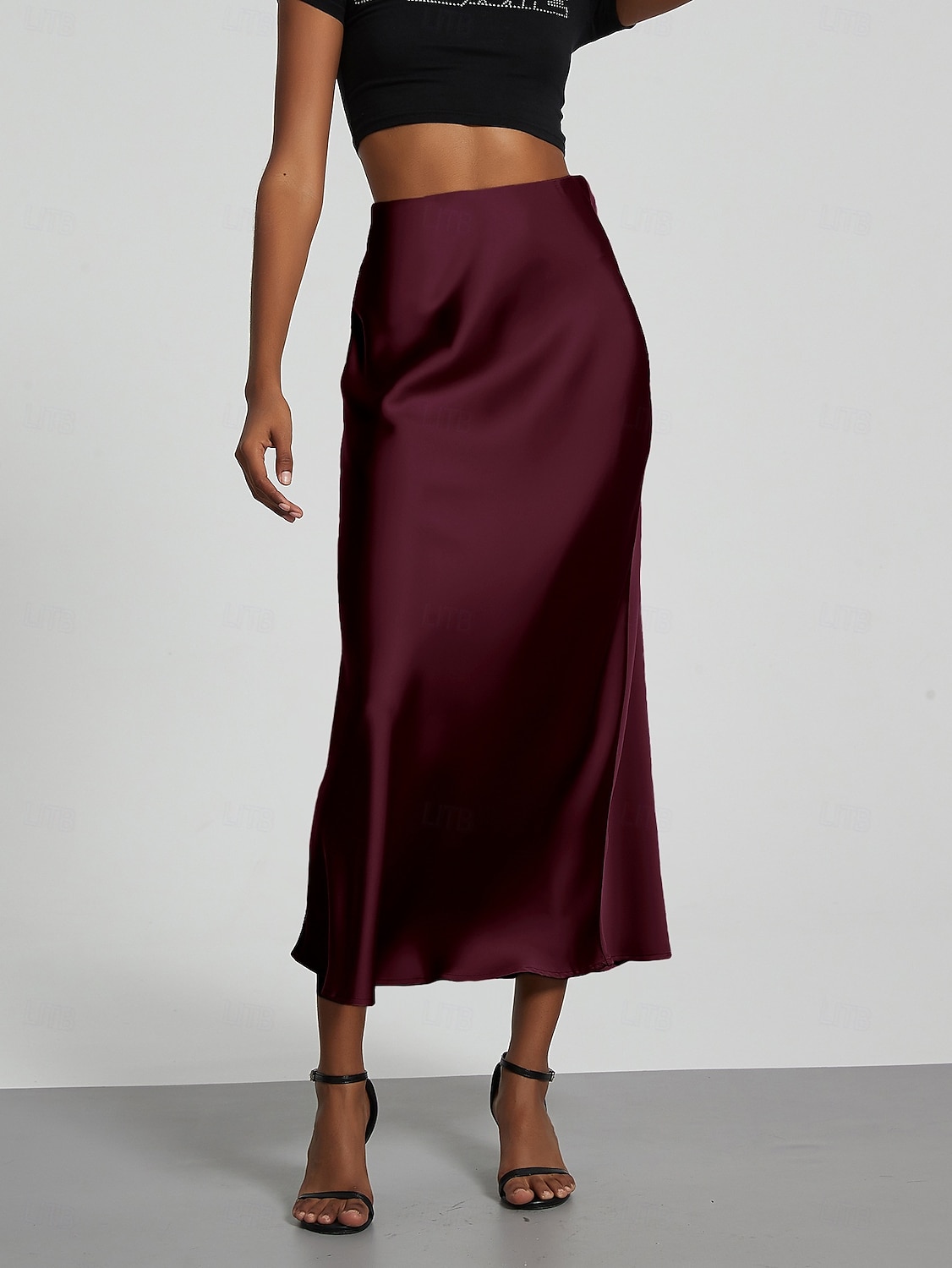 Damen Rock Figurbetont Elegant Mode Midi Hohe Taille Röcke Einfach Mikroelastisch Party Straße Schwarz Wein Khaki Dunkelgrau Frühling Satin Polyester 2025 - $25.99 –P4