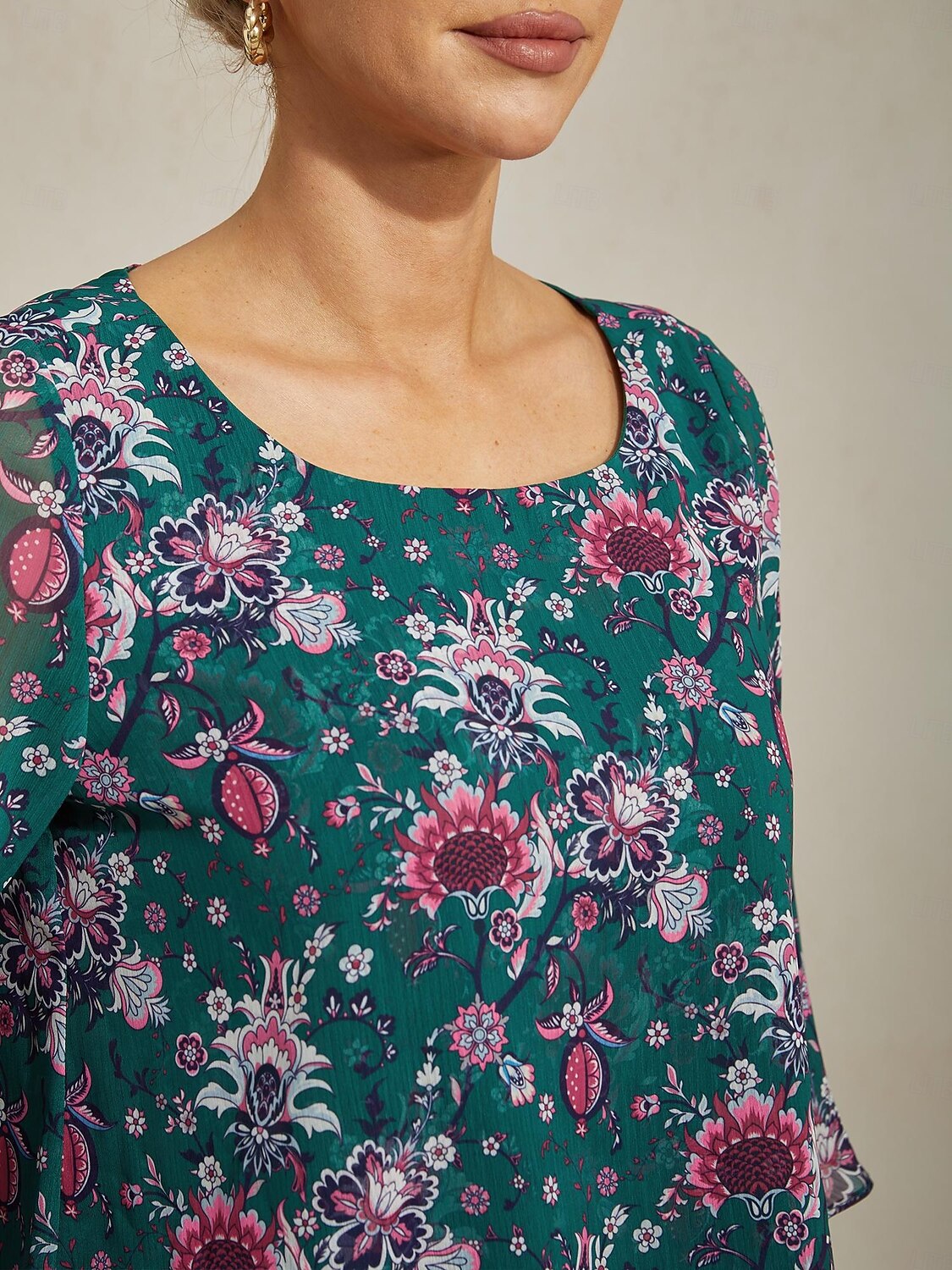 Femminile Floreale Casuale Verde Stampa Manica 3/4 Elegante Il giro Estate Primavera Autunno del 2025 a $61.99 –P5