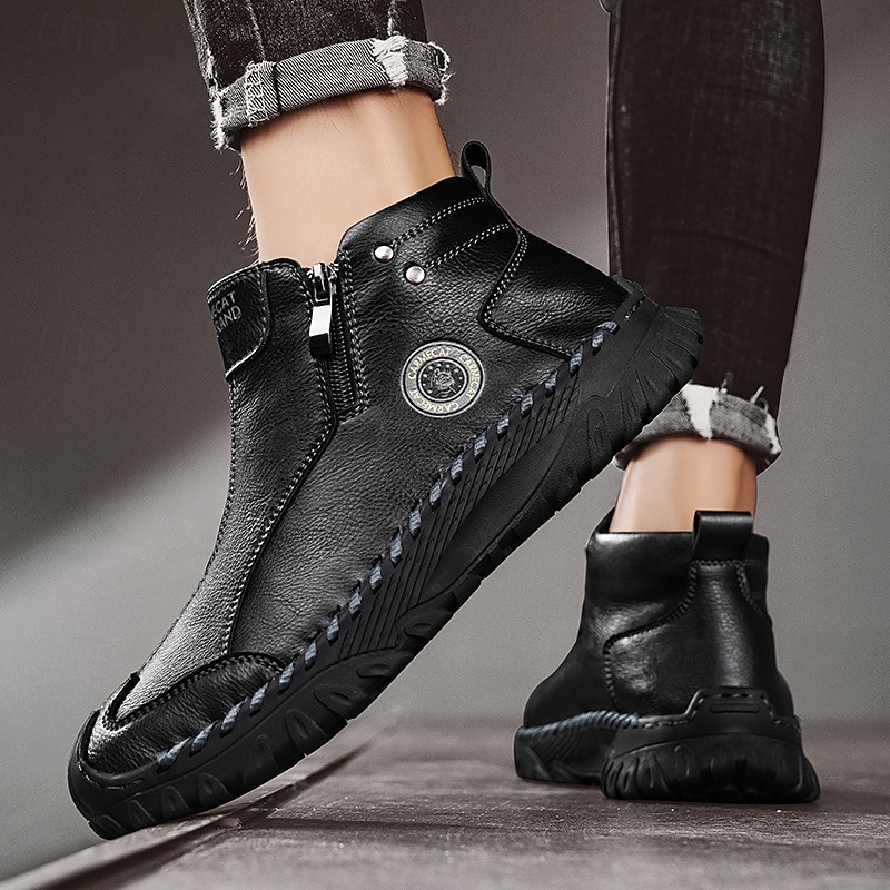 Homme Bottes Rétro Marche ancien Quotidien PU Confortable Bottes Mi-Mollet Mocassin Brun foncé Noir Gris Printemps Automne de 2025 ? $59.99 –P11