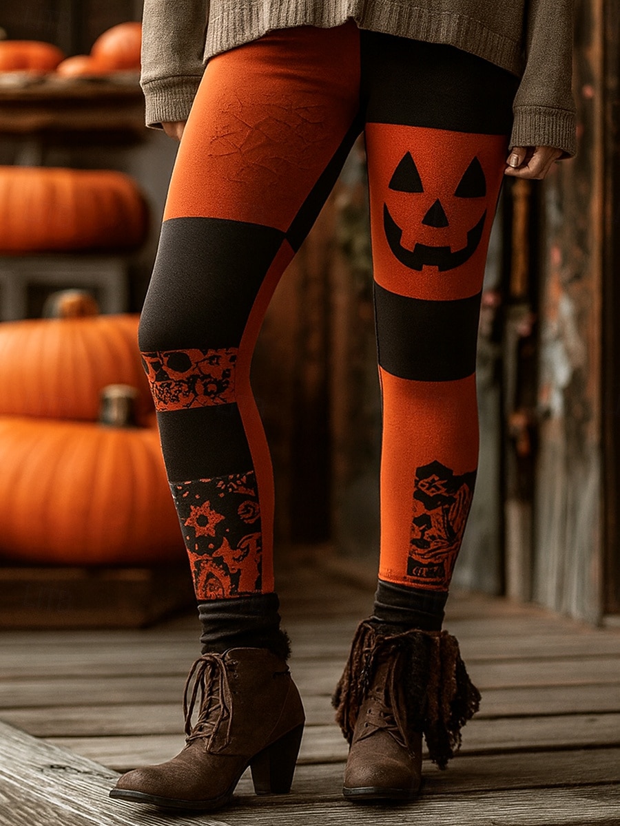 Dame Leggings Ferie Årgang Mote Ankel-lengde Høy MidjePantsHalloween Grafisk Hodeskaller Gresskar Printer Myk Pustende Elastisk Feriereise Gate Avslappet Svart 1 # Svart Oransje Høst Vinter Slank 2025 - $22.99 –P2