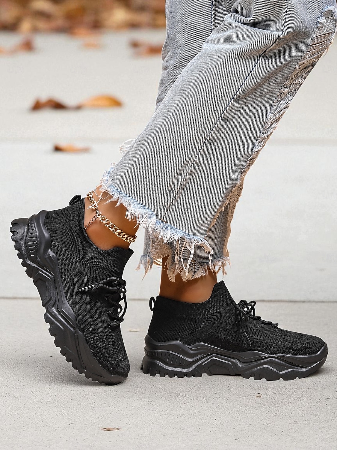 röda flyknit damsneakers med grov sula – andningsbara snörskor för avslappnad streetwear och gymträning 2026 - $29.99 –P3