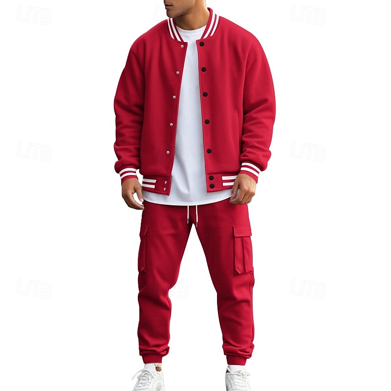 Hombre Sudadera Tracksuit Conjunto de atuendo Escote Chino Exterior Diario Deportes Correa Bolsillo Raya Negro Rojo Azul Marino Poliéster Ropa de Deporte Moda Ropa de calle Primavera 2026 - $57.99 –P2