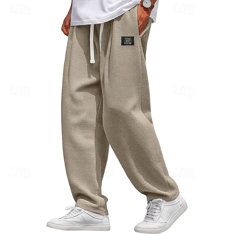 Pánské Vaflová Tepláky Kalhoty Volné kalhoty Tepláky s rovnými nohama Šňůrky Elastický pas Pevná barva Pohodlné Plná délka Denní Venkovní Streetwear Módní Klasický styl Černá Bílá Neelastické 2026 - $25.99 –P11