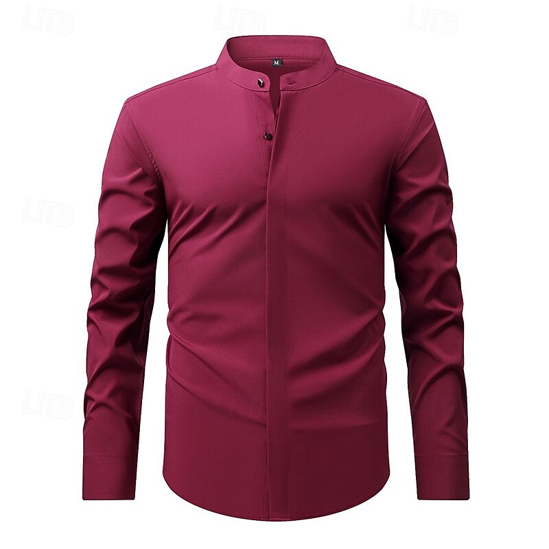 Per uomo Camicia Camicia elegante Camicia non stiro Camicia con colletto alla coreana Semplice Affari Quotidiano Nero Bianco Giallo Vino Manica Lunga Collo alla coreana Estate Primavera Abbigliamento del 2025 a $23.99 –P6