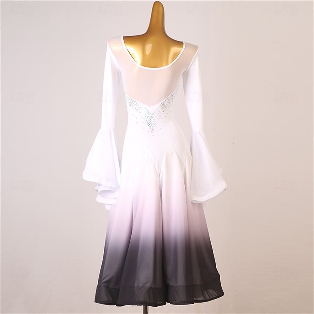 Женское платье для бальных танцев синего цвета с эффектом омбре, стразами, рукавами-колокольчиками и расклешенной юбкой – идеально подходит для латиноамериканских танцев, танго и выступлений. 2026 - $233.69 –P7