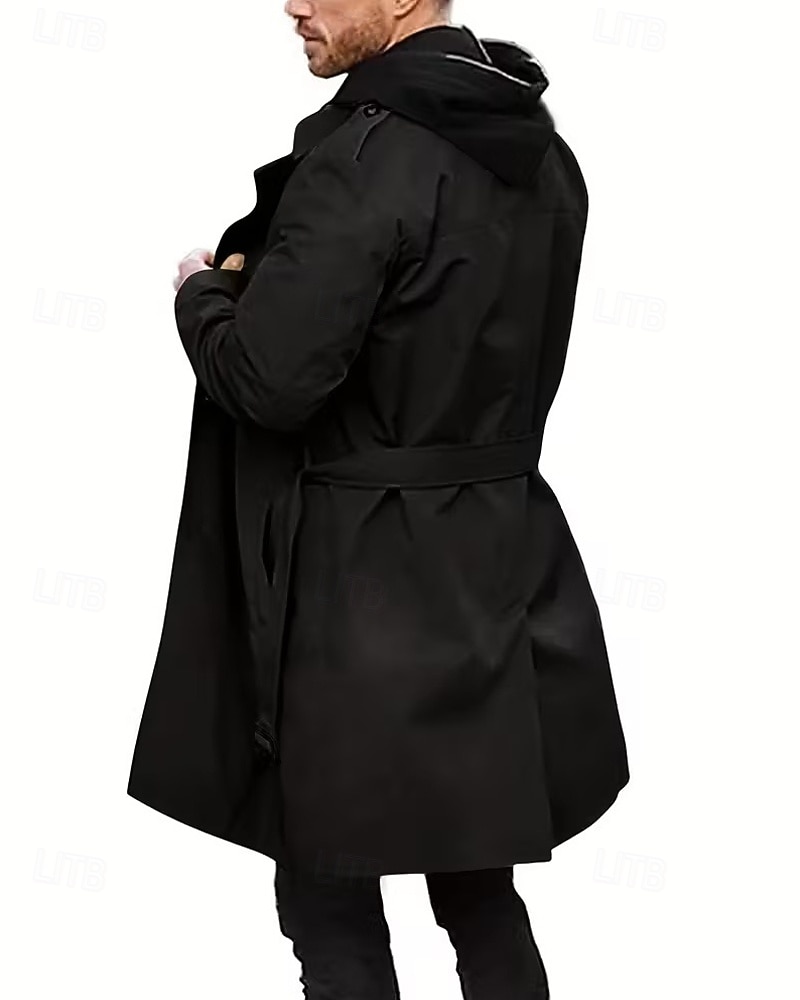 Herren Mantel Trenchcoat Langer Trenchcoat Urlaub Täglich Frühling Herbst Polyester Winddicht Oberbekleidung Bekleidung Mode Klassisch Einfach Tasche Revers Doppelreihig 2025 - $44.99 –P11