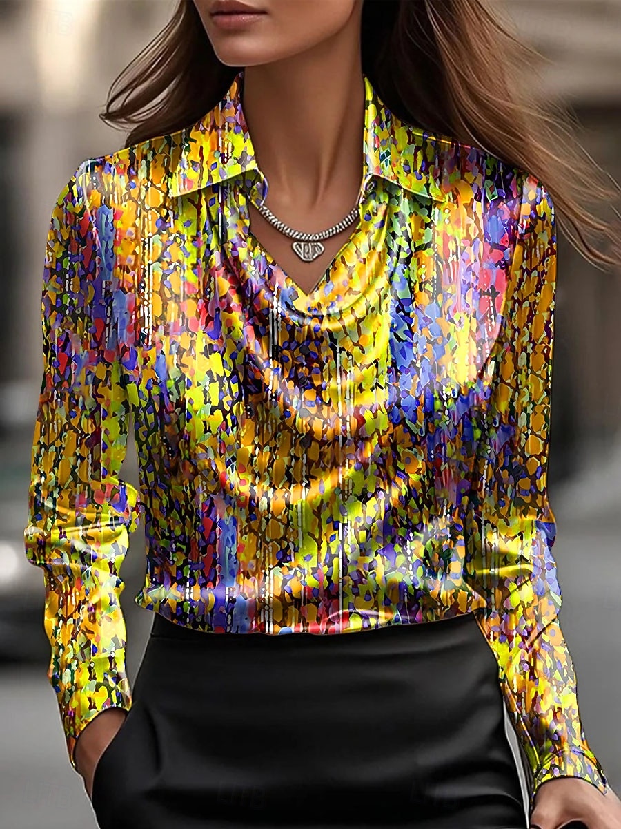 Per donna Camicia Arricciato Drappeggiato Ombre Grafico Elegante Casual Manica Lunga Scollo a Cascata Top Regolari Quotidiano Lavoro Abbigliamento da sera Blu Giallo Viola Arancione Estate Autunno del 2026 a $32.99 –P3