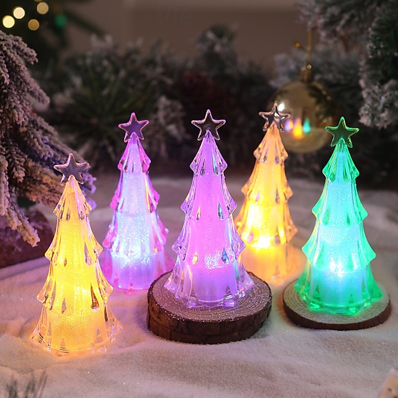 1 Pc 12.5 * 6CM Christmas Acrylic LED with Light Christmas Tree Night Light Indoor and Outdoor Party Desktop Decoration Ornament Light Colorful Warm Light AG10 * 3 Batteries 2025 - CAD $3.99 –P14