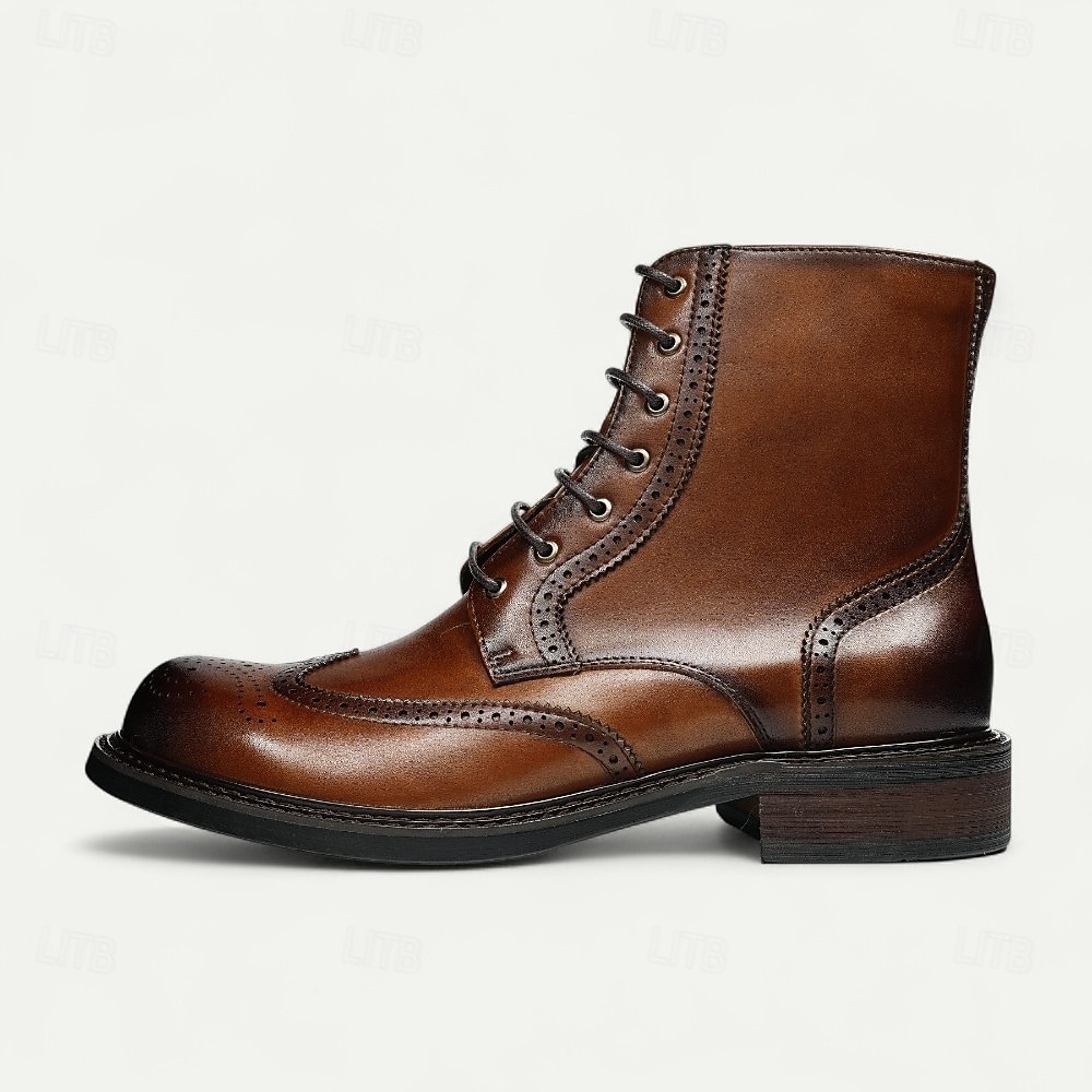 Pánské hnědé kotníkové boty s brogue vzorem, klasický design s křídlovým hrotem, robustní outdoorové pracovní boty pro volný čas v podnikání, cestování a každodenní nošení 2025 - $129.99 –P14