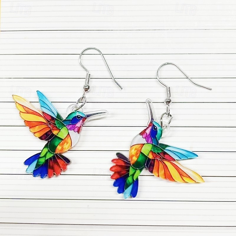 עגילי יונק דבש צבעוניים, עגילי ציפור אקריליים דו-ממדיים, תכשיטי רטרו אופנתיים לנשים, עגילים אופנתיים חדשים לשנת 2024 2026 - $9.99 –P3