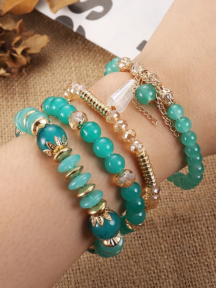 Damearmbånd med imiterte krystallperler og gulldetaljer, bohemsk lagdelt stretcharmbåndsmykke til fester, bryllup og hverdagsbruk 2026 - $8.99 –P2