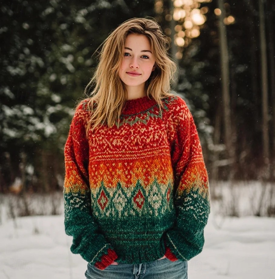 Damen Pullover Vintage Mode Lässig Grafik Geometrisch