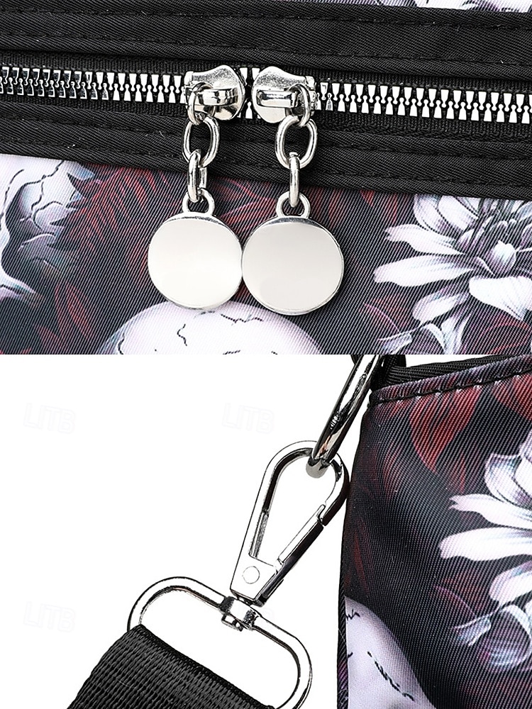Borsa a tracolla da donna con stampa teschio – motivo floreale gotico, borsa casual in similpelle per feste di Halloween e uso quotidiano del 2025 a $18.99 –P11