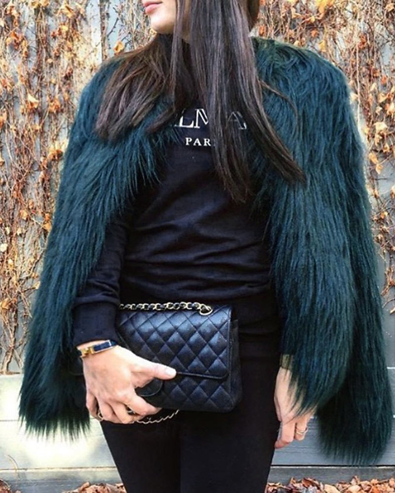Damen Kunstpelzmantel Warm Bequem Pelze & Leder Mode Einfach Urlaub Straße Ausgehen Wochenende Regulär Rundhalsausschnitt Normale Passform Langarm Oberbekleidung Schwarz Weiß Rosa Herbst Winter 2025 - $39.99 –P18