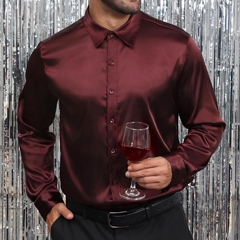 Per uomo Camicia Camicia in raso Camicia elegante Camicia casual Camicia con Bottoni Camicia da Ballo Semplice Formale Matrimonio Nero Bianco Vino Blu reale Manica Lunga Bavero Primavera & Autunno del 2025 a $23.99 –P2