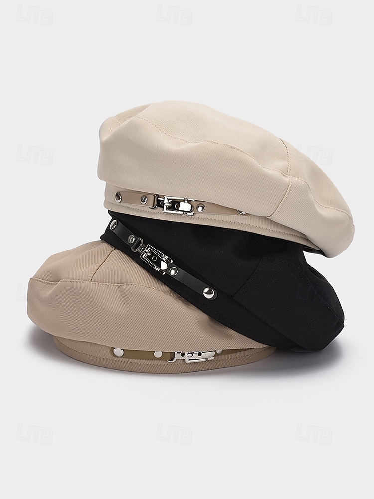 Damen-Barettmütze aus Polyester – stilvolle französische Malermütze mit Schnallendekor, lässige Vintage-Zeitungsjungenmütze für Herbst-Winter-Streetwear 2025 - $11.99 –P4