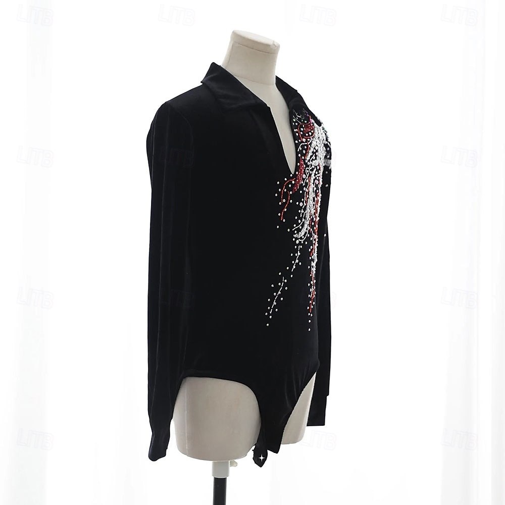 Top de patinaje artístico Hombre Chico Patinaje Sobre Hielo Tops Negro Retazos Licra Alta elasticidad Entrenamiento Competición Ropa de Patinaje Clásico Cristal / Strass Manga Larga Patinaje sobre 2026 - $338.09 –P6