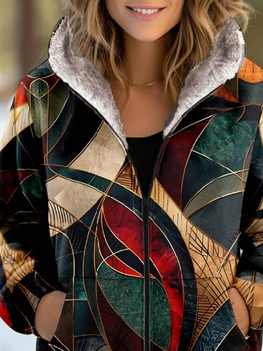 Mulheres Moletom com zíper Floral Gráfico Geométrica Moda Casual Manga Longa Com Capuz Tops regulares Rua Dia a Dia Casual Zíper Bolsos Imprimir Verde Primavera Outono Inverno de 2025 por $46.99 –P2