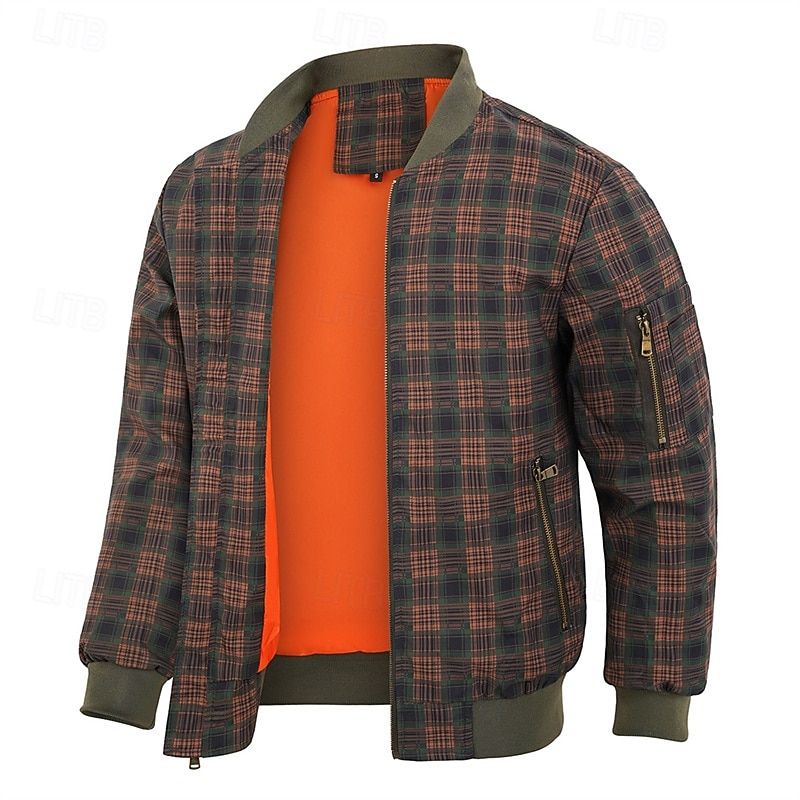Per uomo Giubbotto bomber Giacca Casual Vacanza Quotidiano Caldo Tasca Autunno Inverno Plaid Moda Classico Collo alla coreana Regolare Verde scuro Verde militare Giacca del 2026 a $48.99 –P15