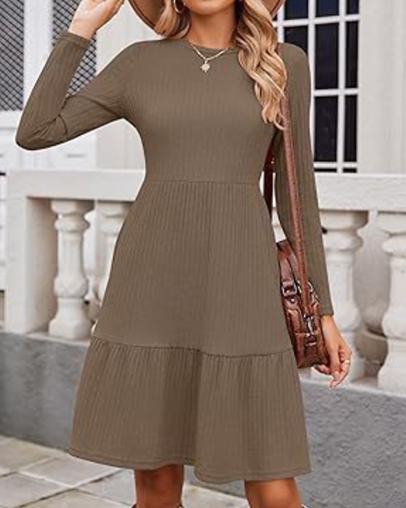 Damen Minikleid Pulloverkleid Freizeitkleid Modern Outdoor Täglich Ausgehen Normale Passform Einfach Langarm Rundhalsausschnitt Wein Braun Grün Grau Frühling Herbst 2025 - $26.99 –P1