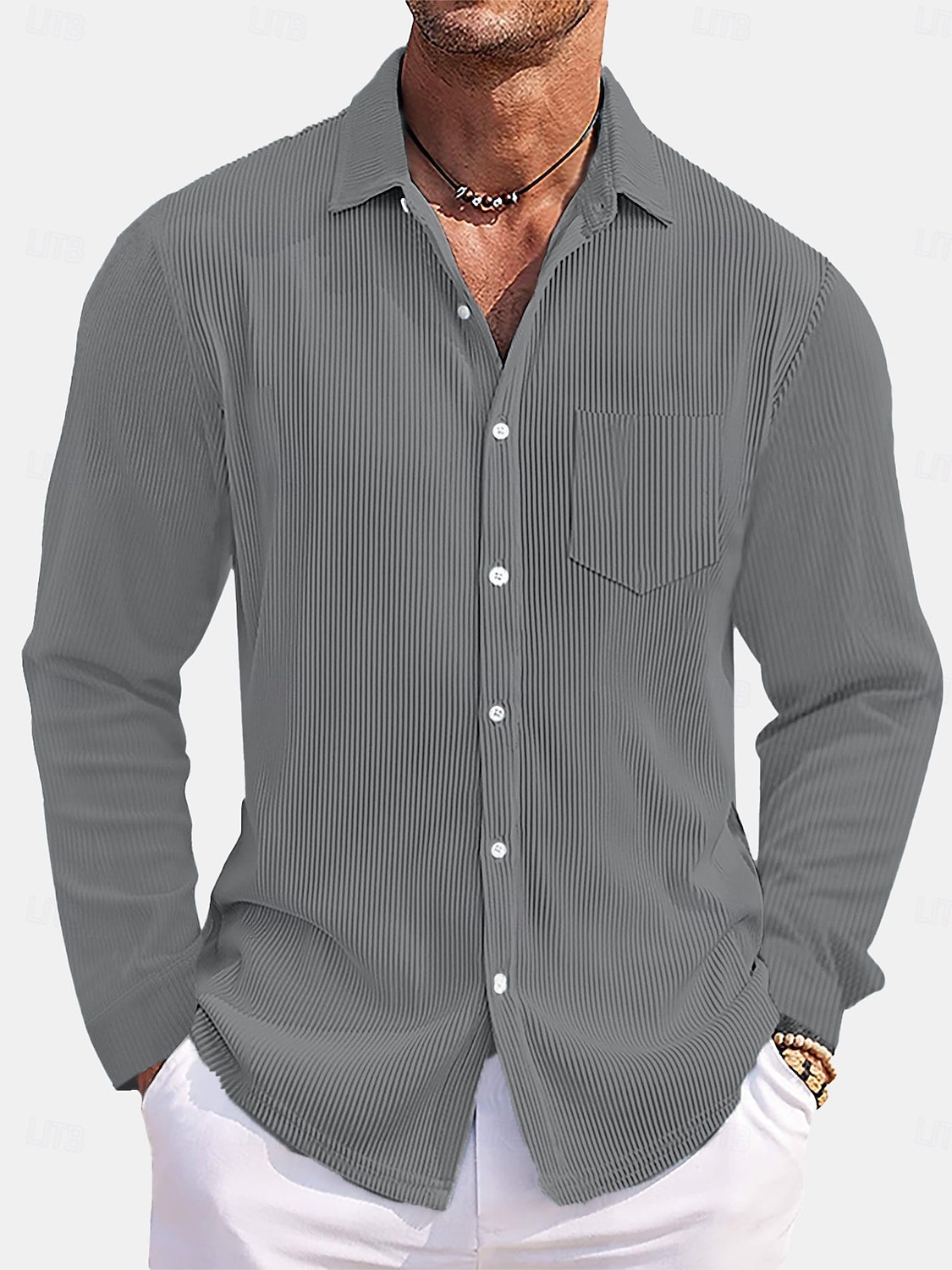 Hombre Camisa Camisa casual Camisa de Pana Abotonar la camisa Azul Marino Manga Larga Plano Cuello Vuelto Casual Exterior Bolsillo Ropa Moda Casual 2026 - $29.99 –P5
