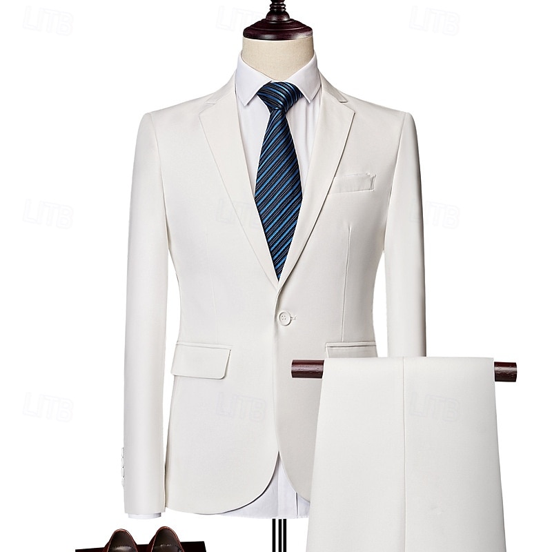Homme Blazer Costumes Affaires Cocktail Fête de mariage 2 Pièces Mode Occasionnel Printemps Automne Polyester Uni Avec Poches Boutons Confortable Simple Boutonnage veste Noir Blanche Jaune Rose Claire de 2025 ? $110.99 –P9